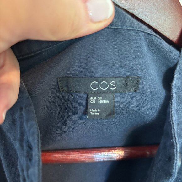 COS Oversize Linen Blouse, XS Navy - Picture 2 of 4